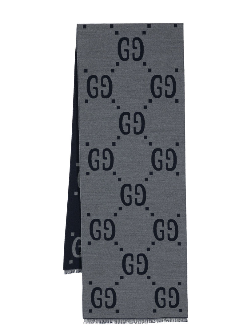 GUCCI Wool and silk scarf with gg jacquard motif