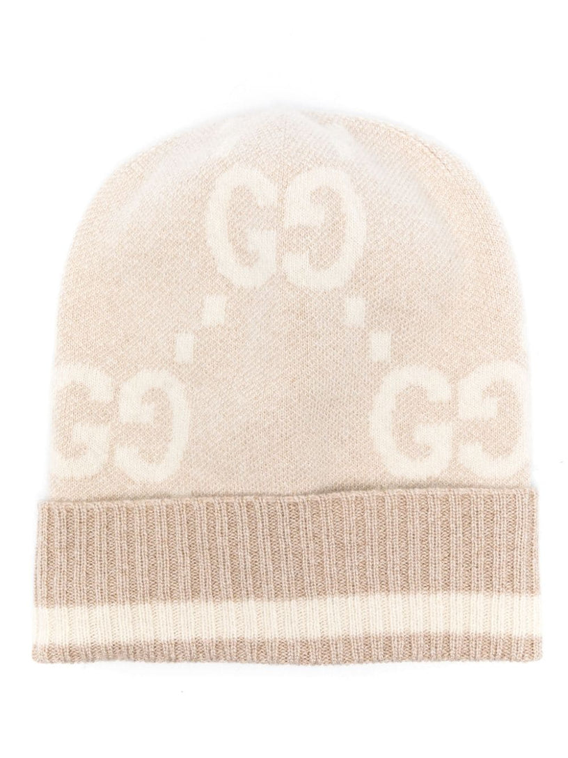 Jacquard lamé cashmere hat with GG