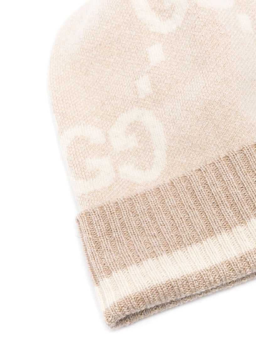 Jacquard lamé cashmere hat with GG