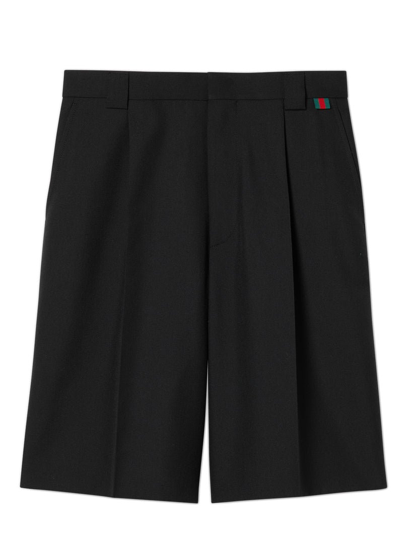 GUCCI Wool blend twill short with web