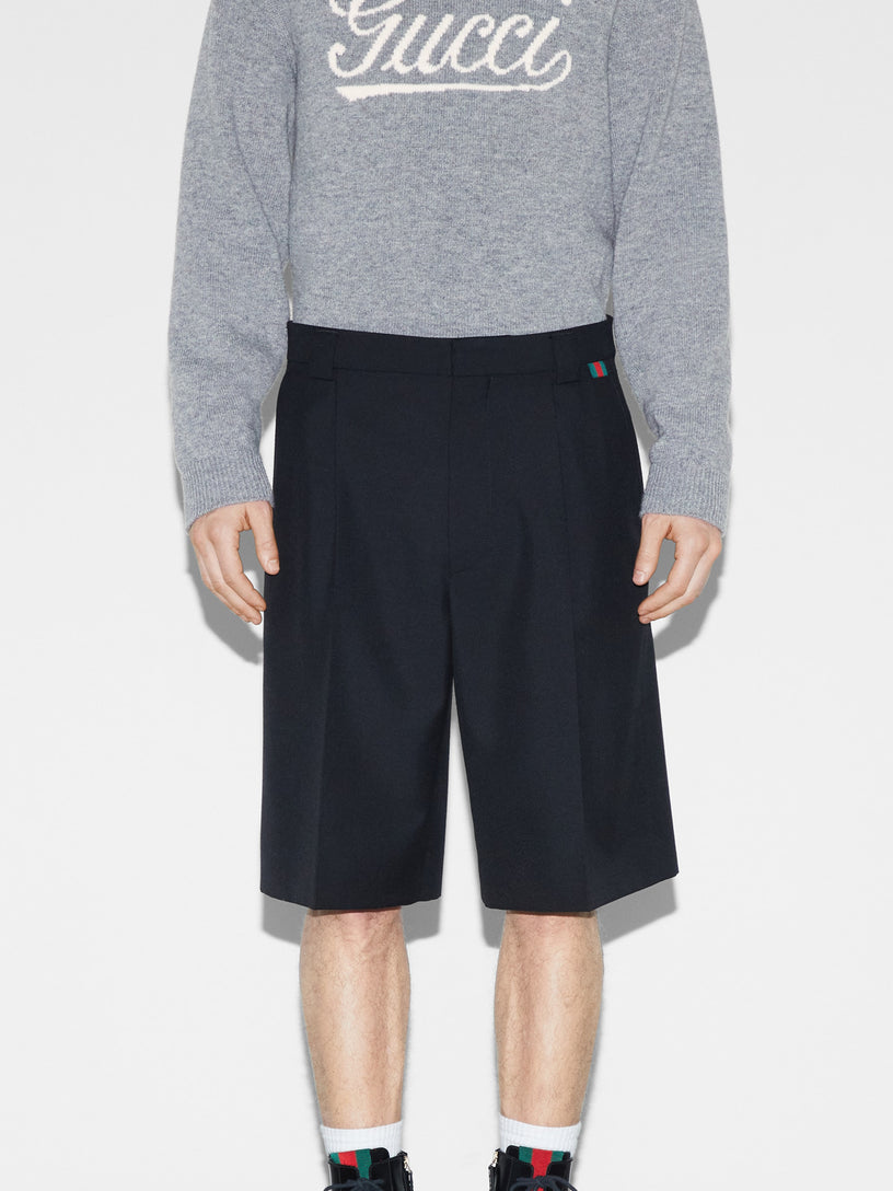 Wool blend twill short with Web