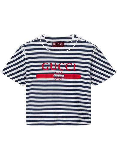 Striped cotton jersey T-shirt with Gucci print