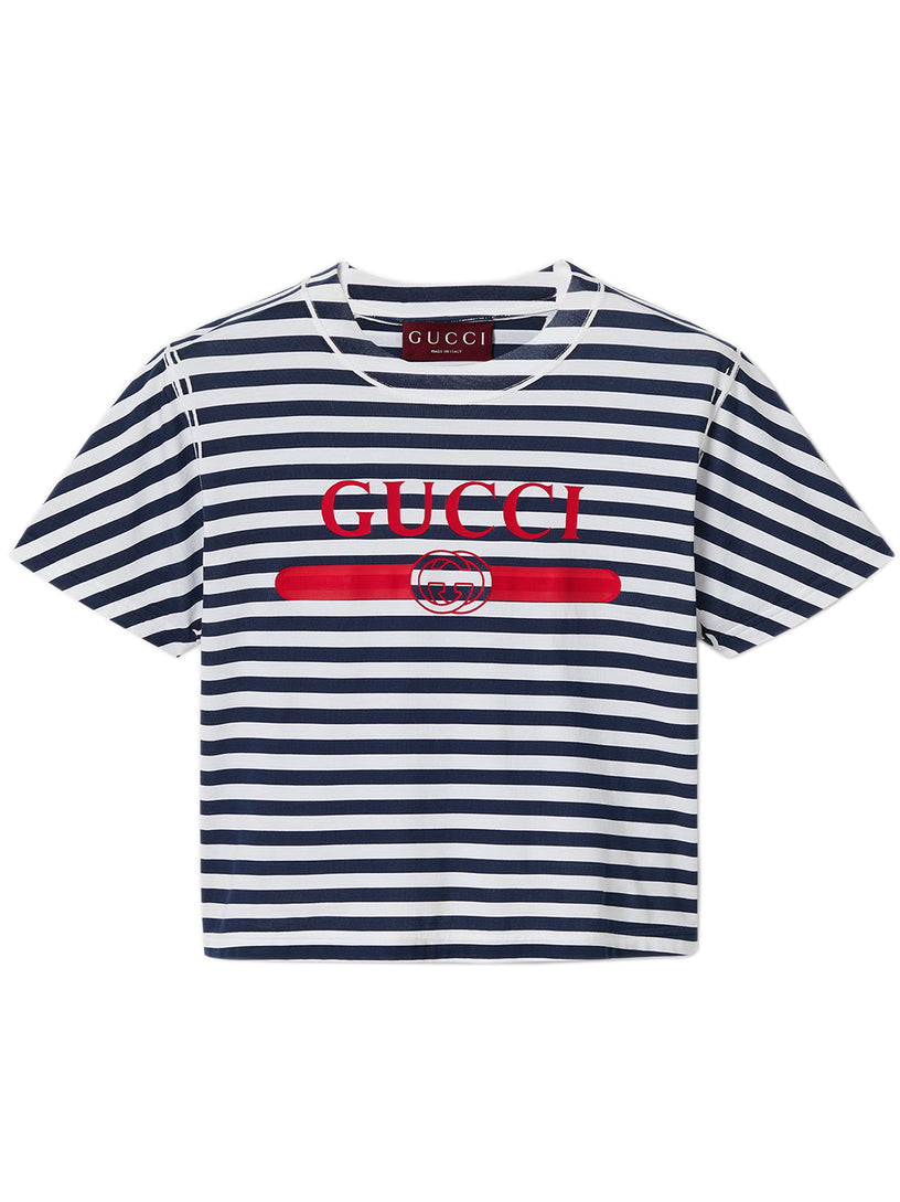 GUCCI Striped cotton jersey t-shirt with gucci print