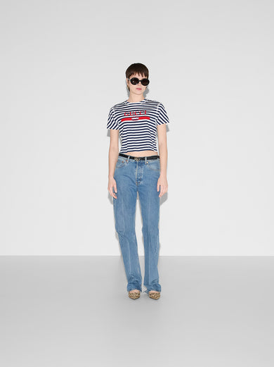 Striped cotton jersey T-shirt with Gucci print