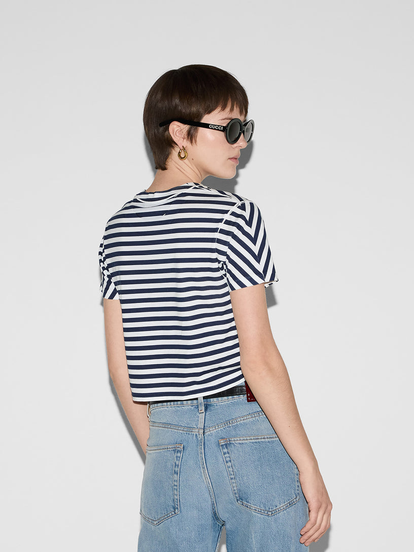 Striped cotton jersey T-shirt with Gucci print