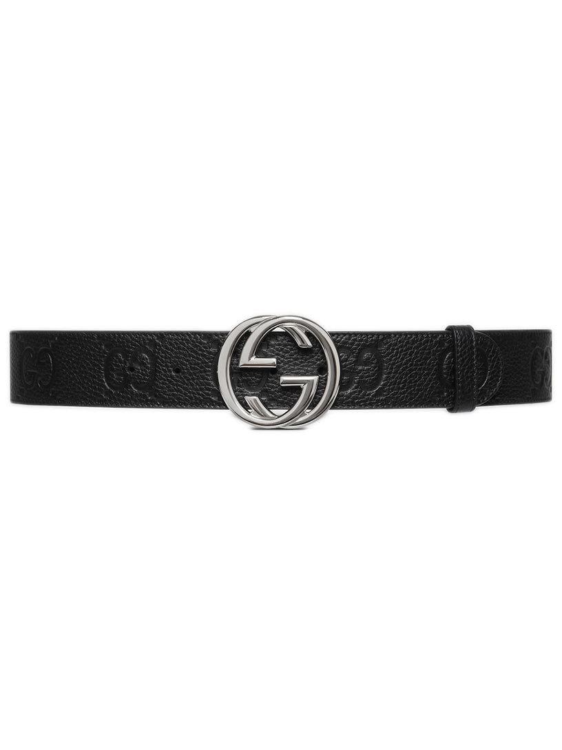 Wide belt with GG crossover buckle