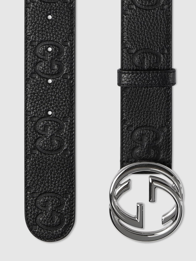 Wide belt with GG crossover buckle