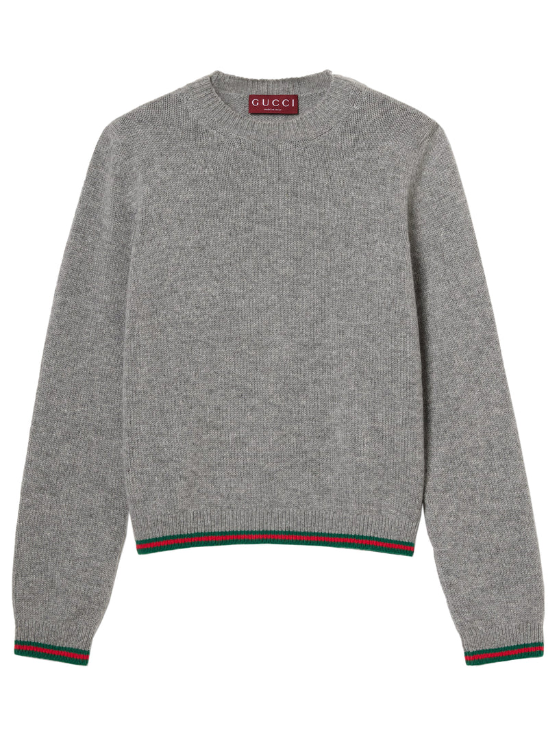 GUCCI Fine cashmere sweater with web ribbon