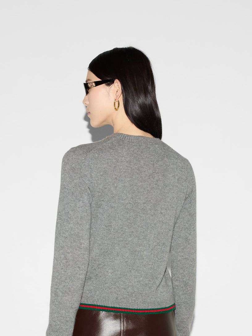 Fine cashmere sweater with web ribbon