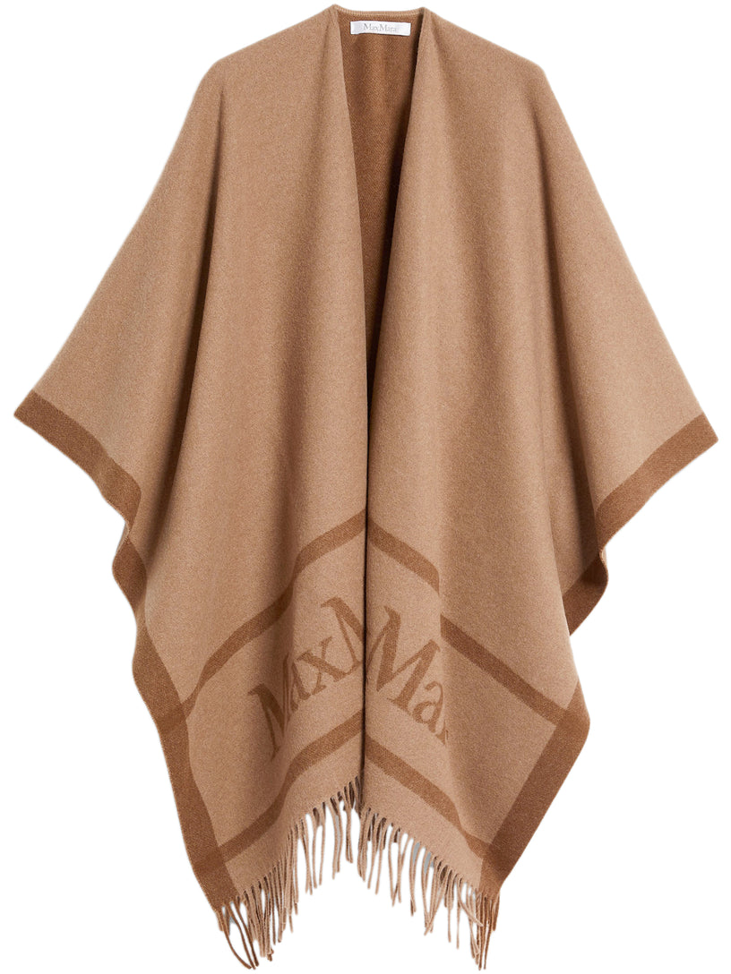 Hilde wool poncho with jacquard logo