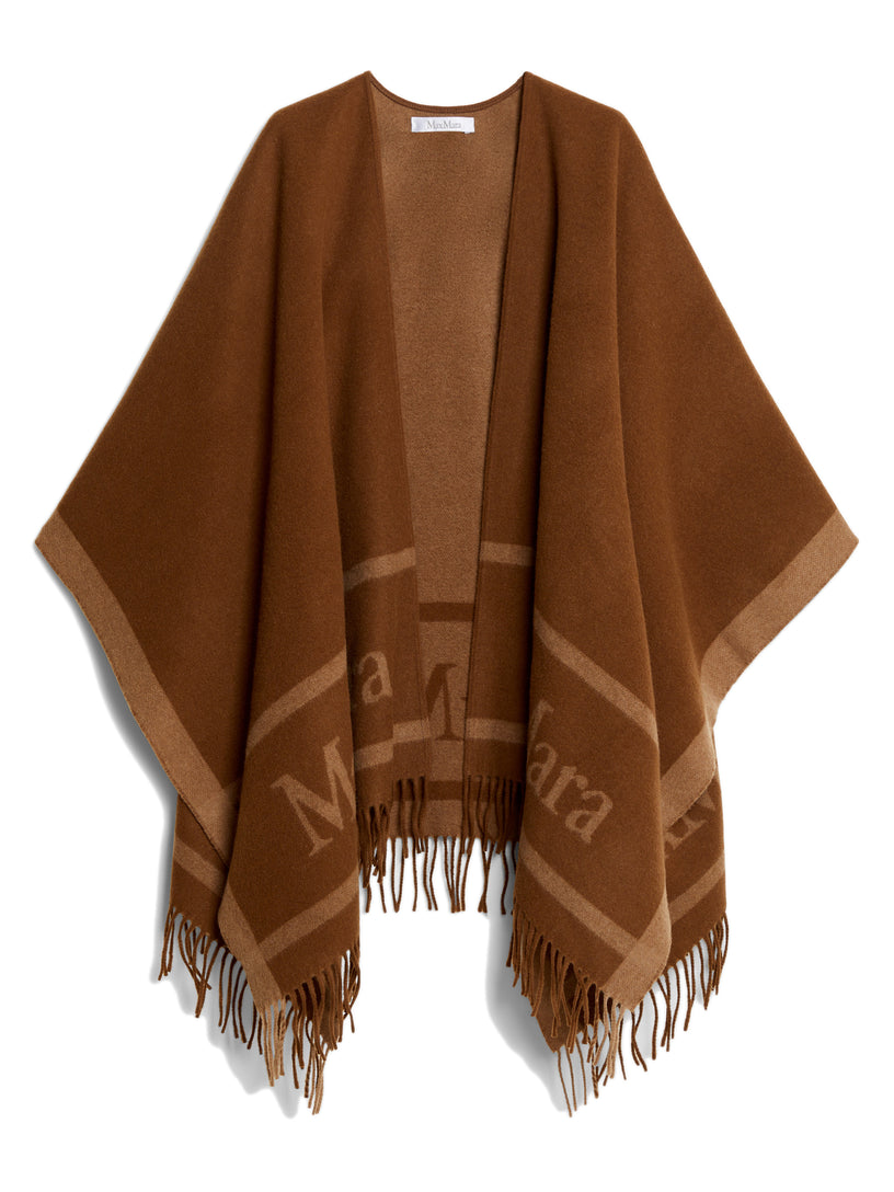 Hilde wool poncho with jacquard logo