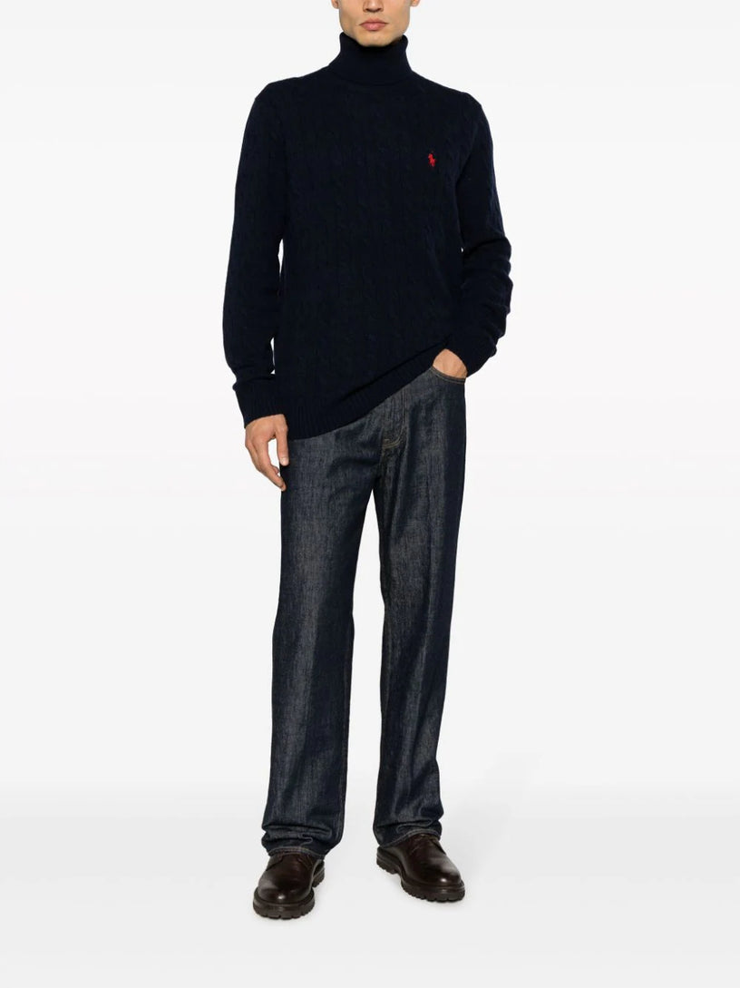 Cashmere and wool cable knit turtleneck