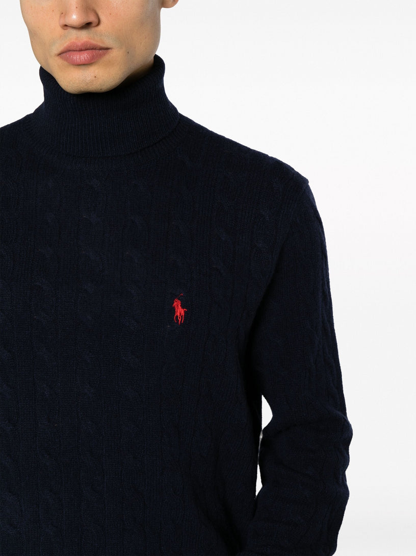 Cashmere and wool cable knit turtleneck