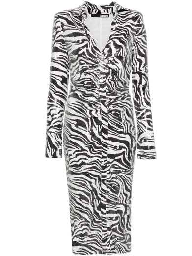 Sequins midi shirt dress zebra print