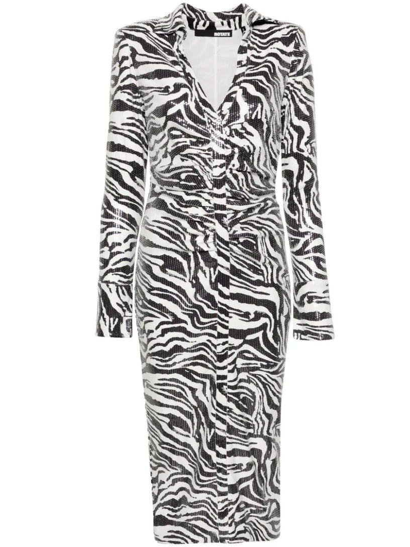 ROTATE Sequins midi shirt dress zebra print