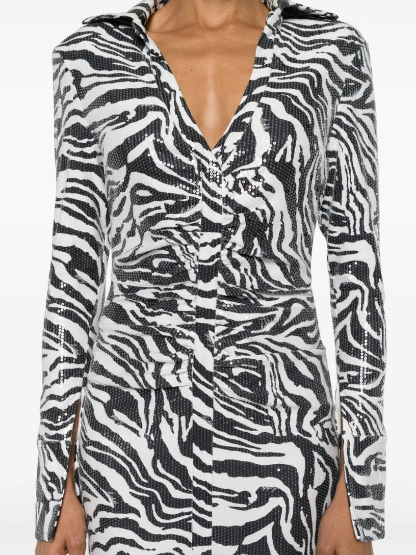 Sequins midi shirt dress zebra print