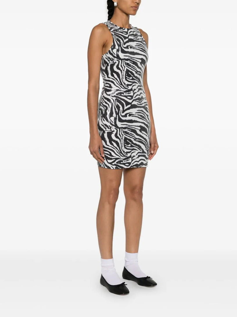 Sequins sleeveless dress zebra print