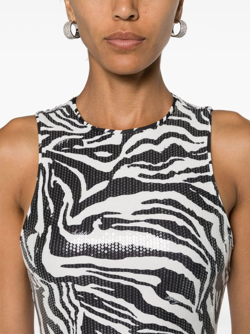 Sequins sleeveless dress zebra print