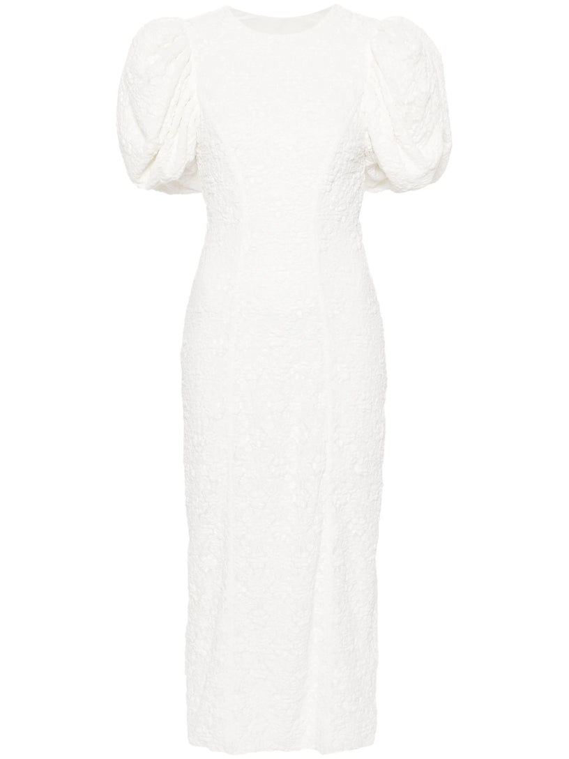 Lace midi fitted dress bright white