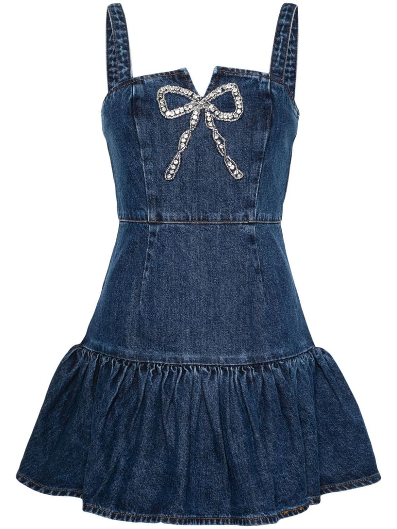 SELF PORTRAIT Bow denim mini dress