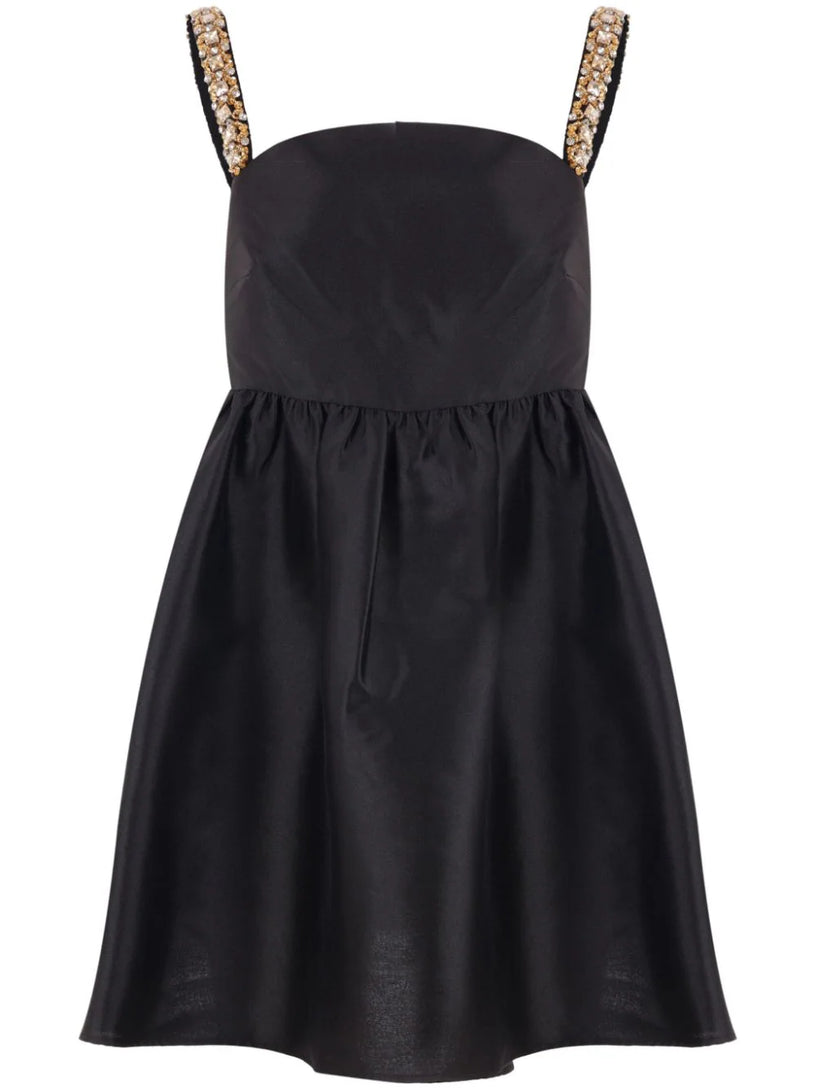 SELF PORTRAIT Black taffeta embellished mini dress