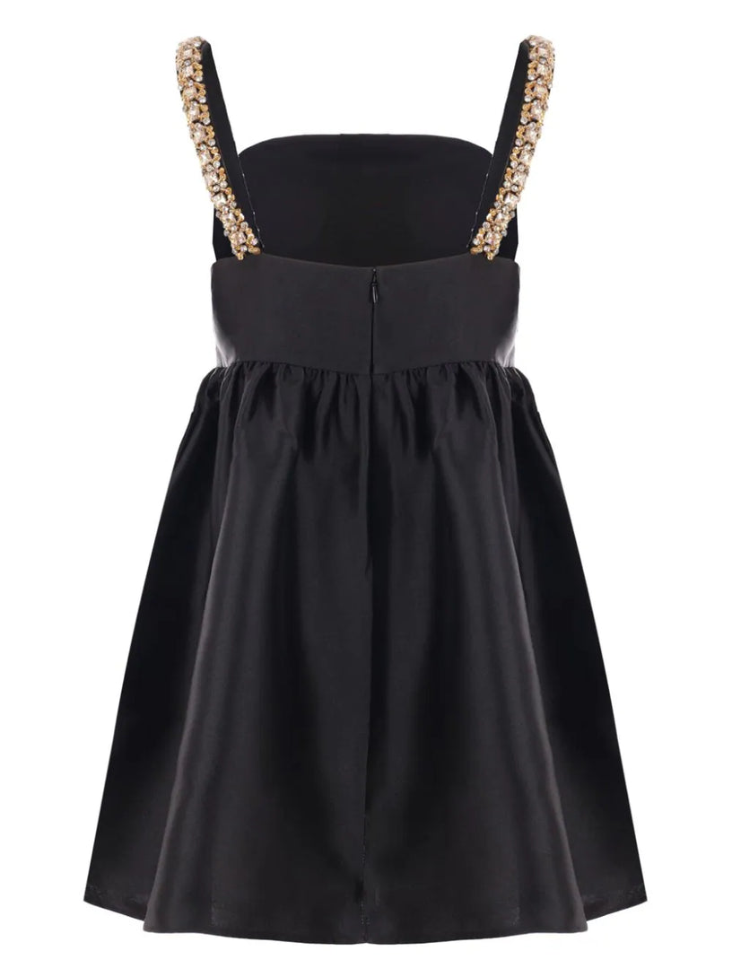 Black taffeta embellished mini dress