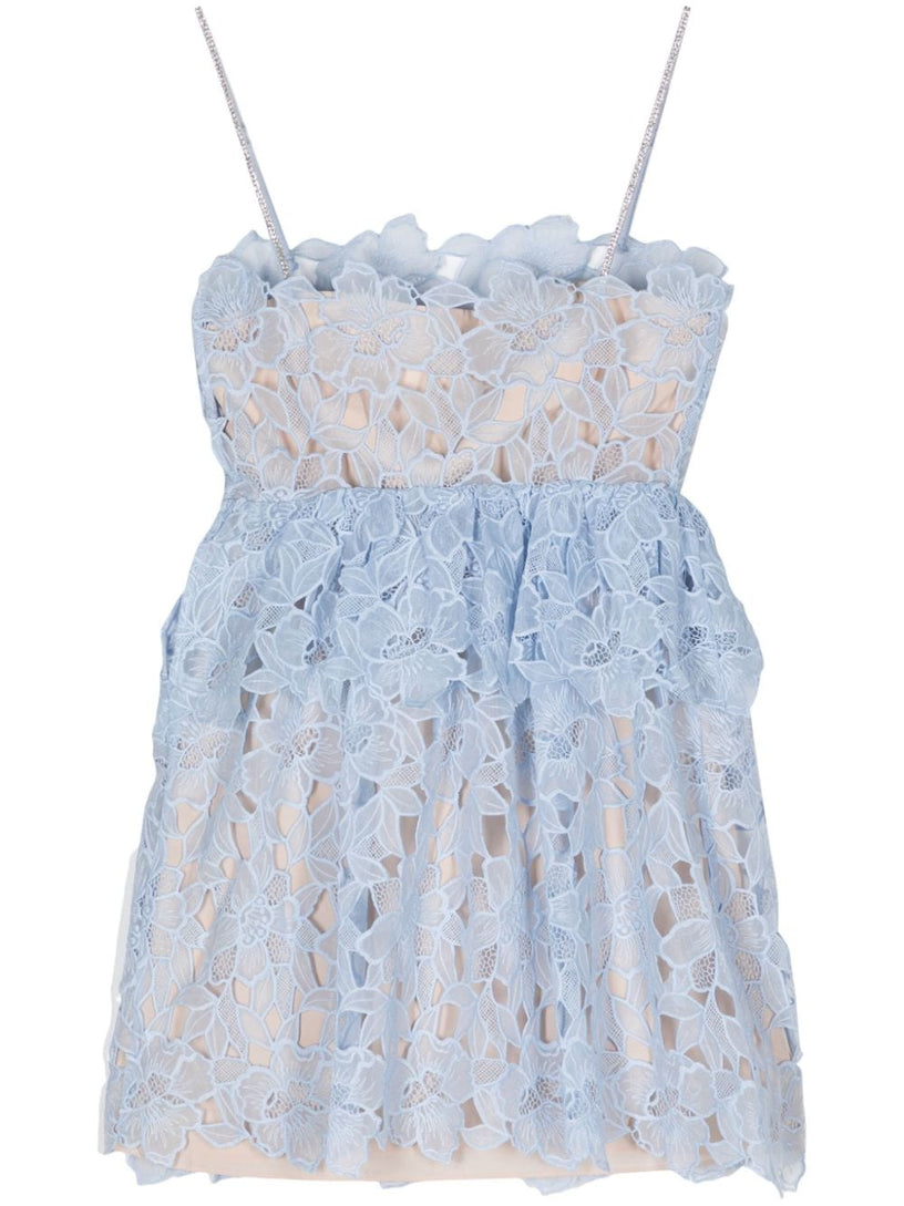 SELF PORTRAIT Blue organza lace mini dress