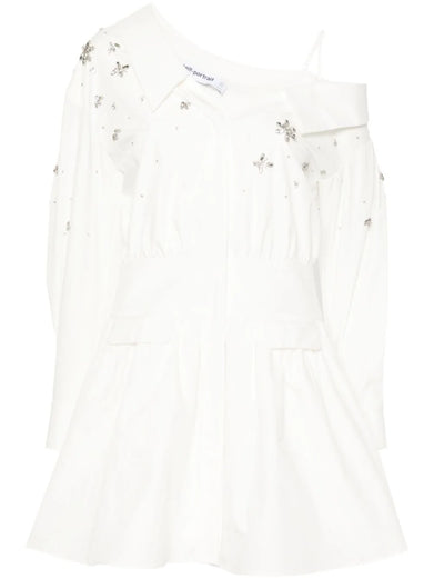 White cotton embellished mini dress