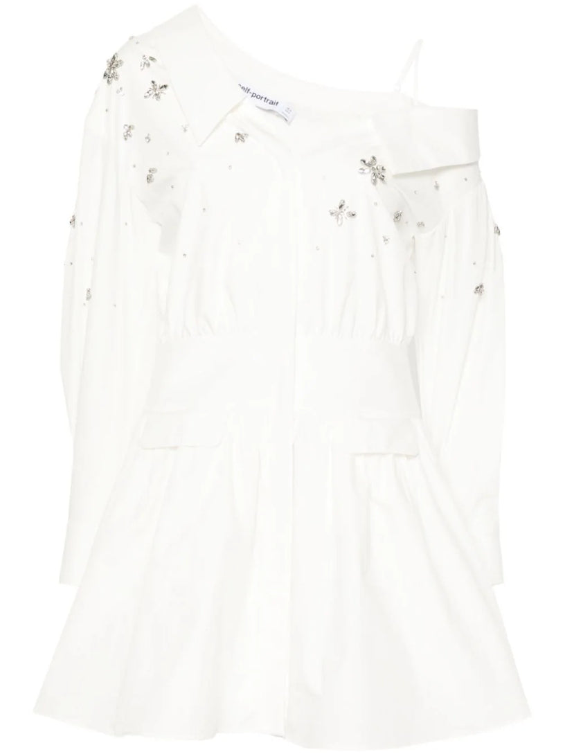 SELF PORTRAIT White cotton embellished mini dress