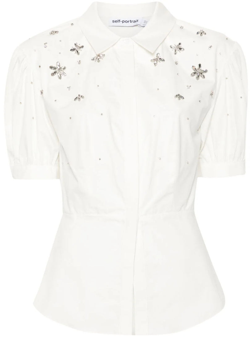 White cotton embellished top