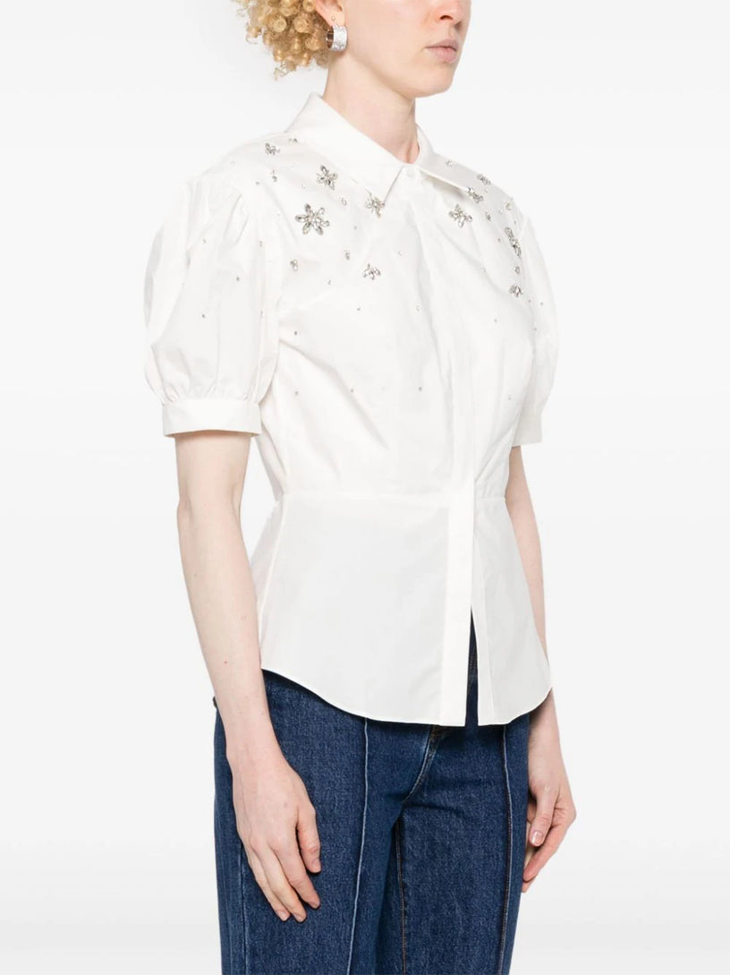 White cotton embellished top