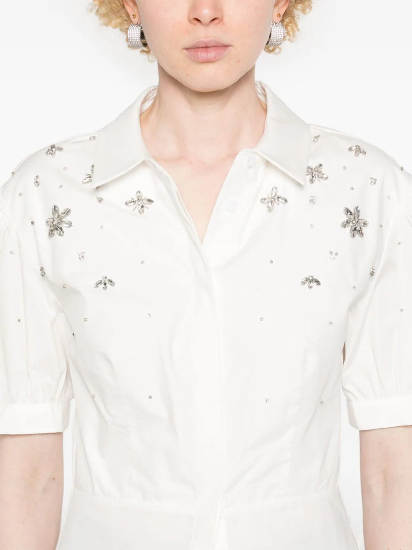 White cotton embellished top