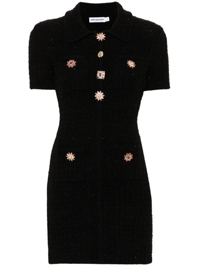 Black jewel button knit mini dress