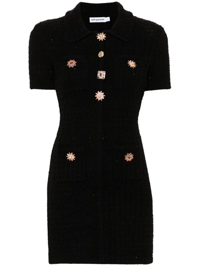 SELF PORTRAIT Black jewel button knit mini dress