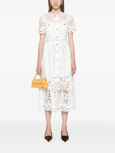 White cotton lace button midi dress