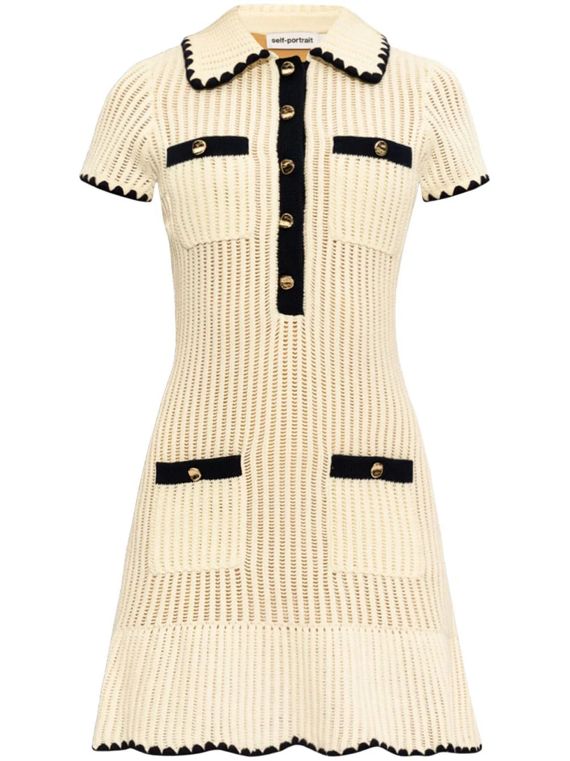 Cream crochet collared mini dress