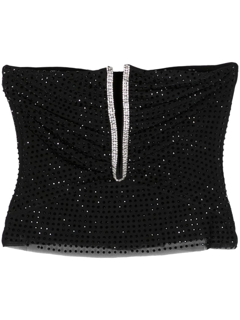 SELF PORTRAIT Black jersey rhinestone top