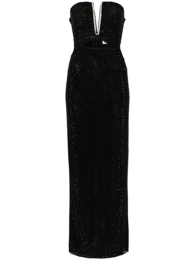 Black jersey rhinestone maxi dress