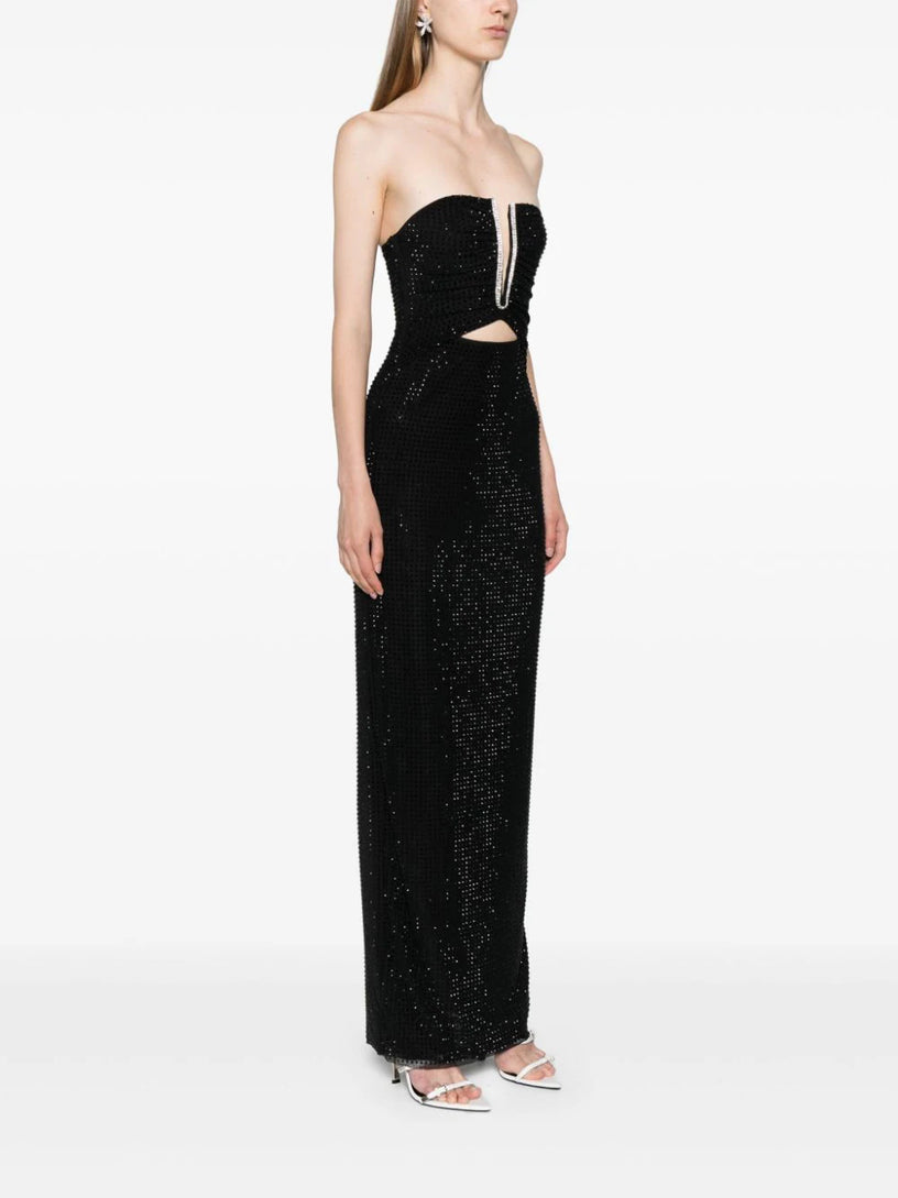 Black jersey rhinestone maxi dress