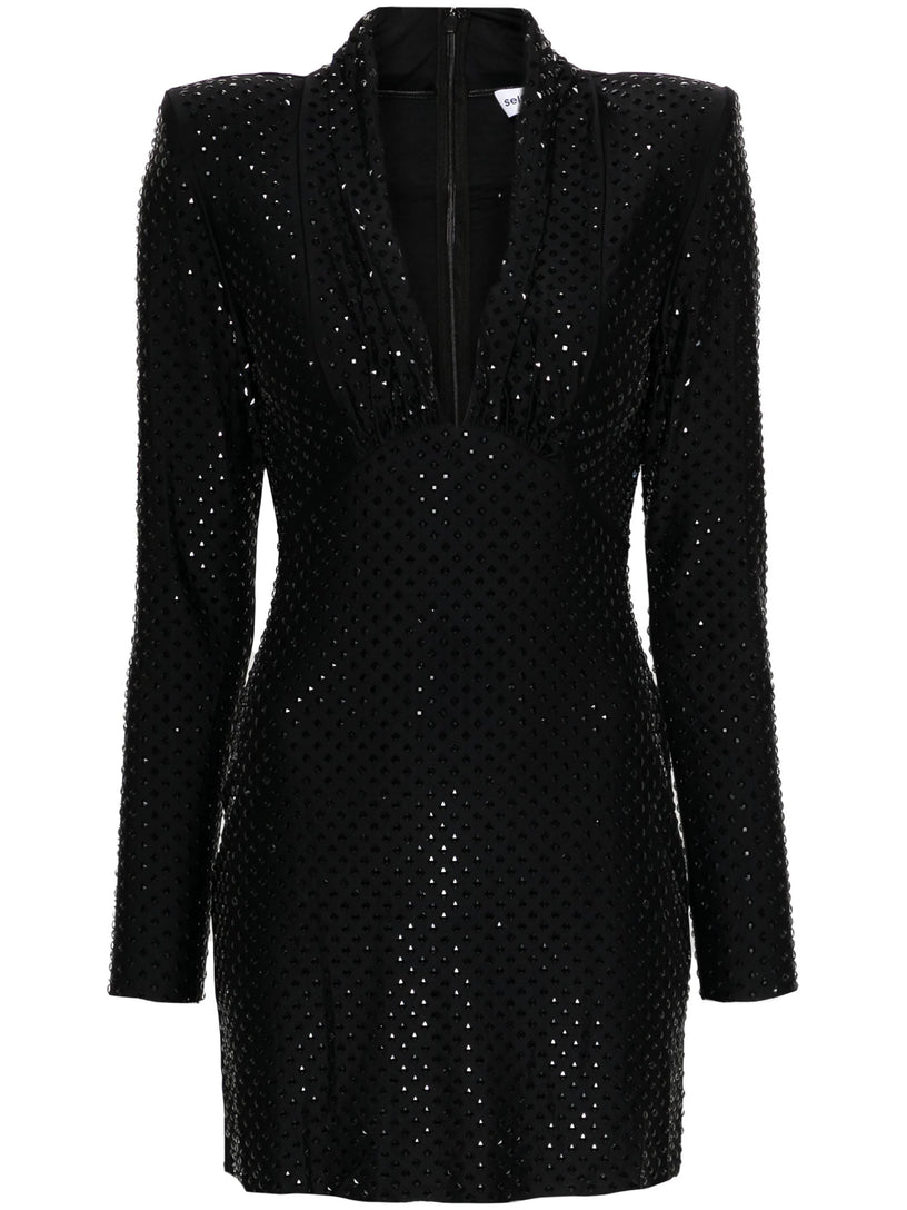 Black jersey rhinestone mini dress