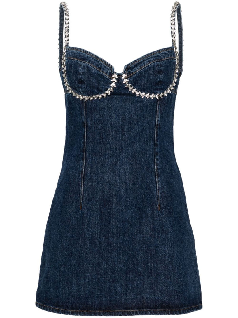 SELF PORTRAIT Diamante denim mini dress