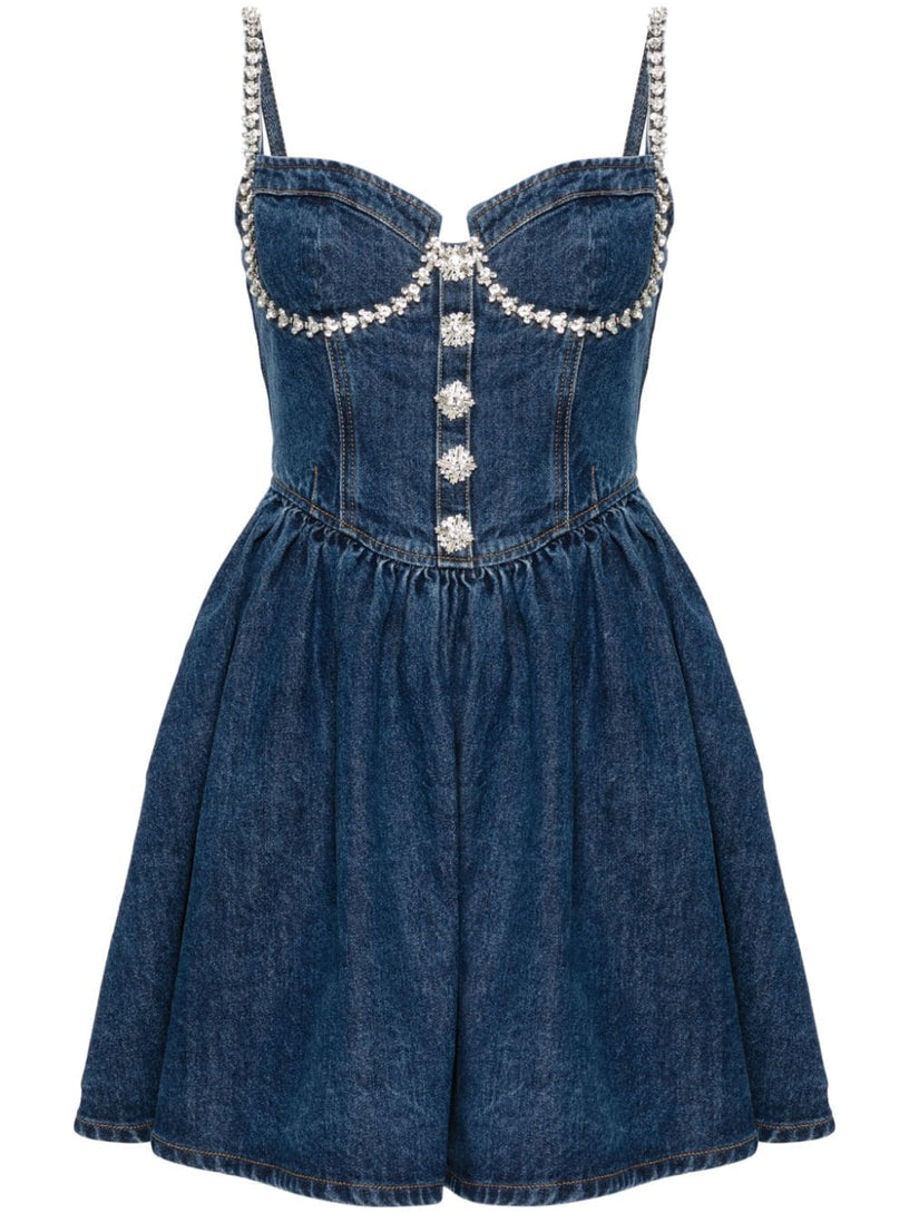 Diamante denim flared mini dress