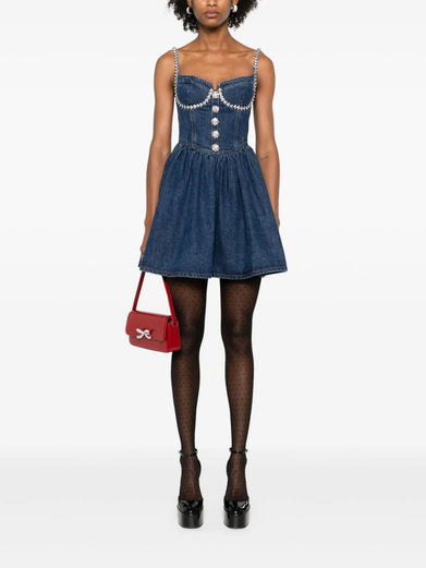 Diamante denim flared mini dress