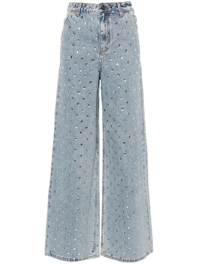 Square rhinestones denim jeans