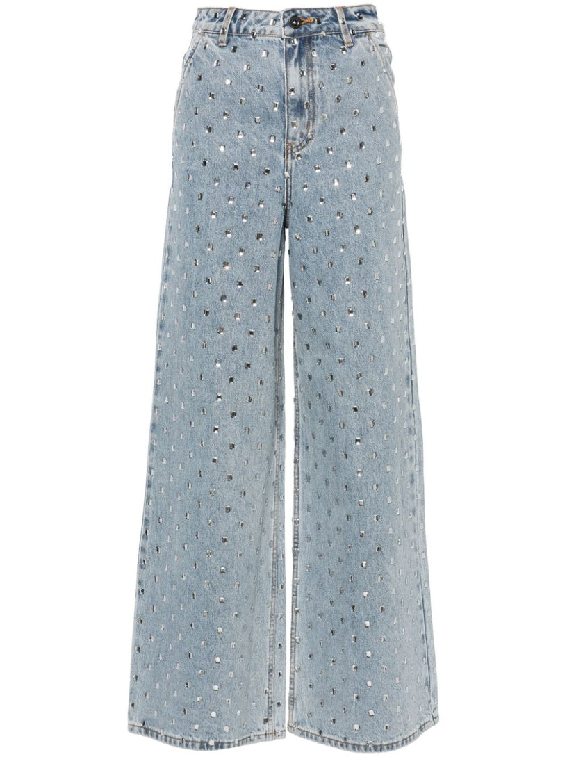 Square rhinestones denim jeans