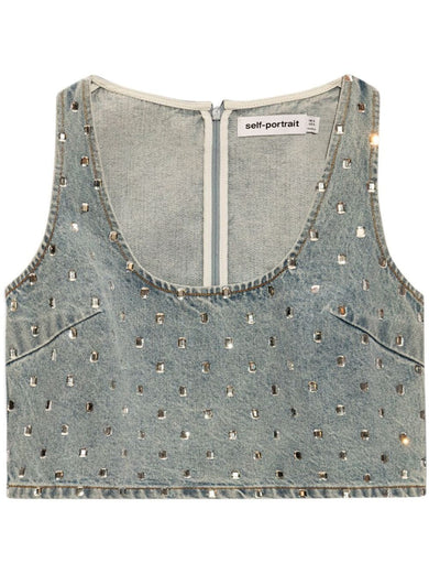 Square rhinestone denim top