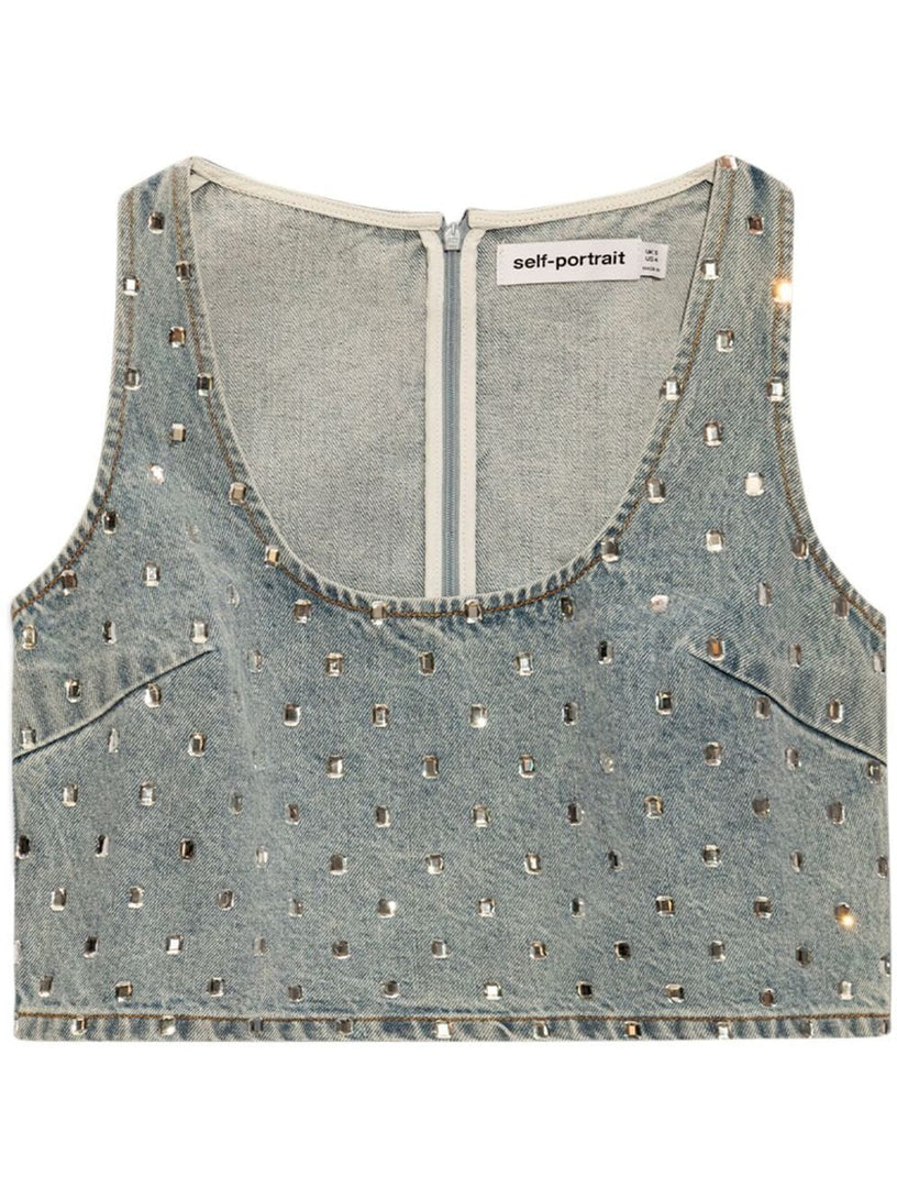 Square rhinestone denim top