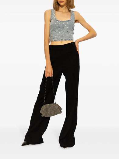 Square rhinestone denim top