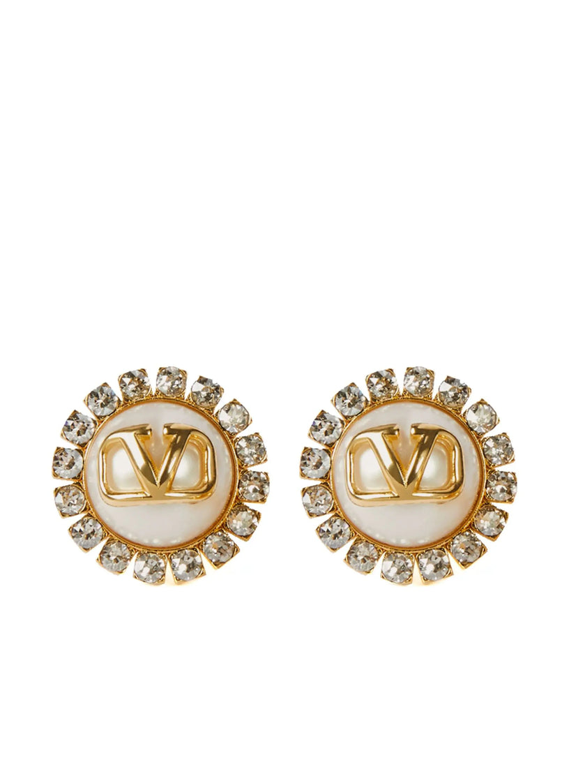 Valentino Garavani Vlogo signature earrings in metal crystals and pearl