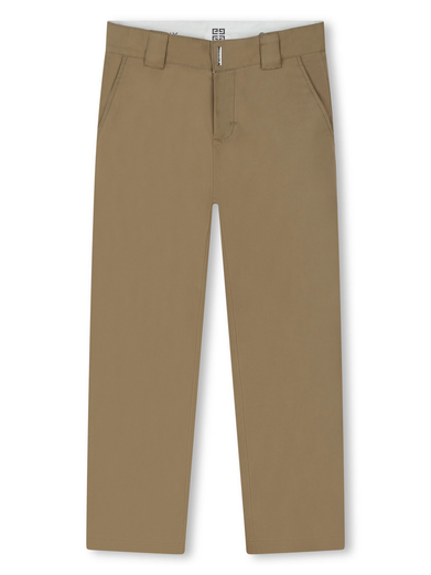 Trousers with logo plaque